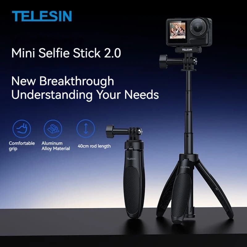 TELESIN Mini Treppiede con Sgancio Rapido per Selfie Stick, Supporto Panoramico per Fotocamera DJI Osmo NANO Action 6/5/4/3, Treppiede Portatile per Riprese