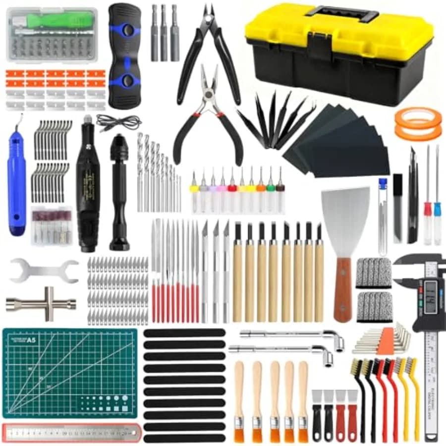 Kit di accessori per la stampa 3D per modellisti: acciaio inossidabile argentato, include pulitore per ugelli, mini smerigliatrice elettrica e custodia