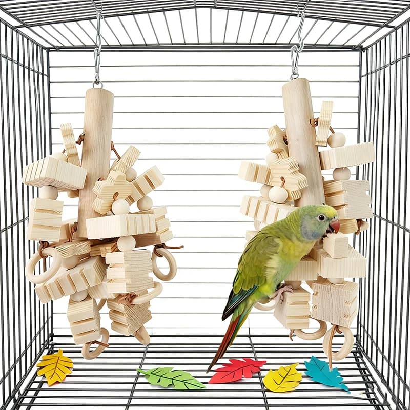 Large Wooden Bird Parrot Chew Toy Hanging Blocks Knots Bite Climbing Beak Grinding Boredom Relief Cage Macaw Cockatoo Conure Fun