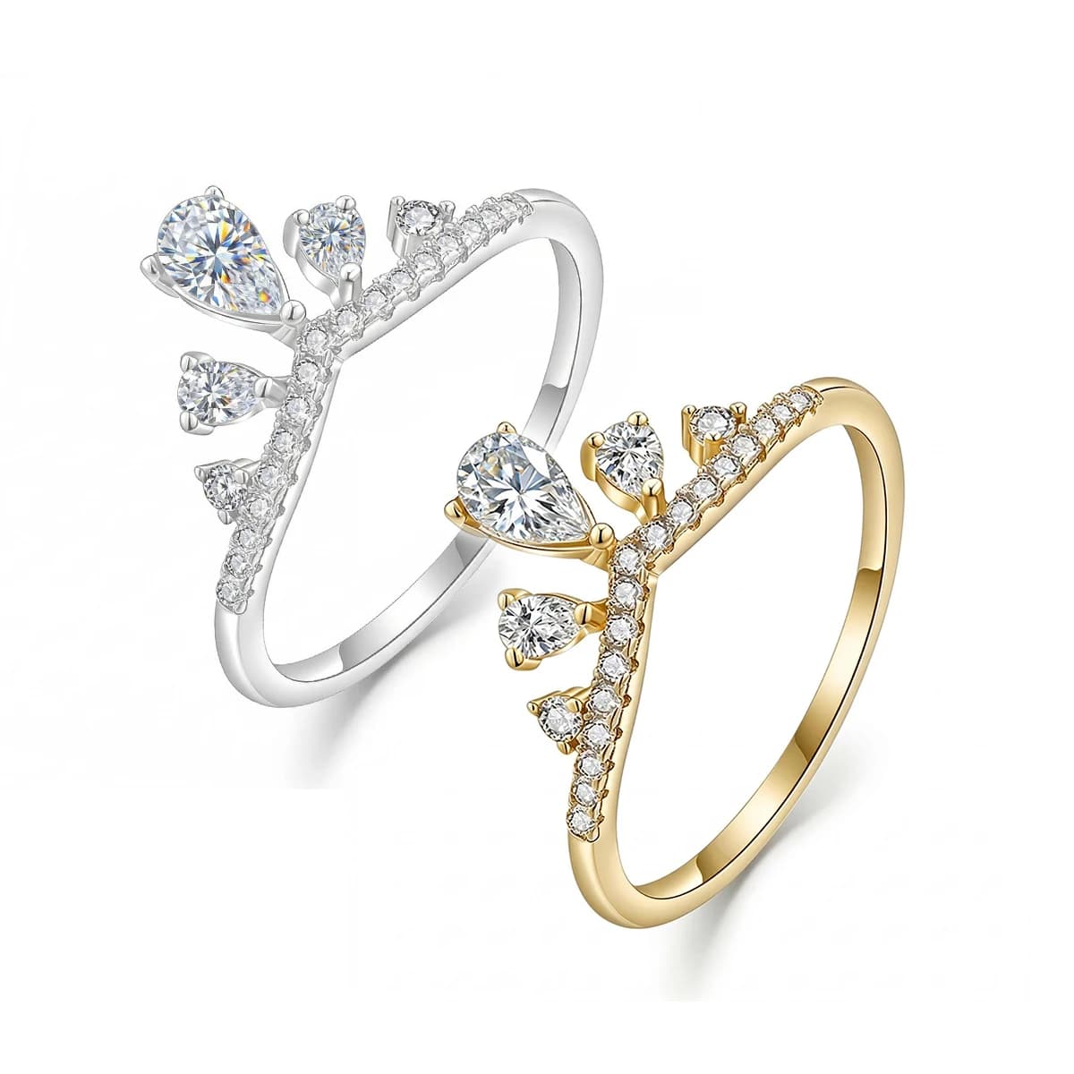 S925 Silver Plated 18K Gold Drop Shape Moissanite Diamond Light Luxury Small Crown Female Ring 0.7ct