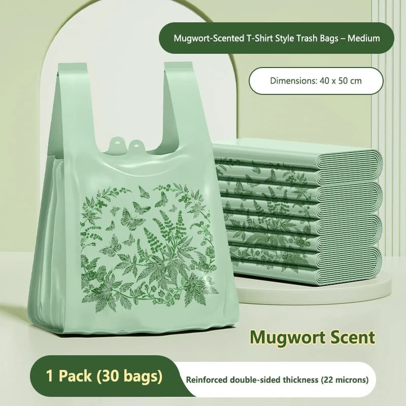 Tank Top Style Garbage Bag For Household Use Thick Durable Living Room And Kitchen Cleaning Bag With Hand-held Plastic Bag Green