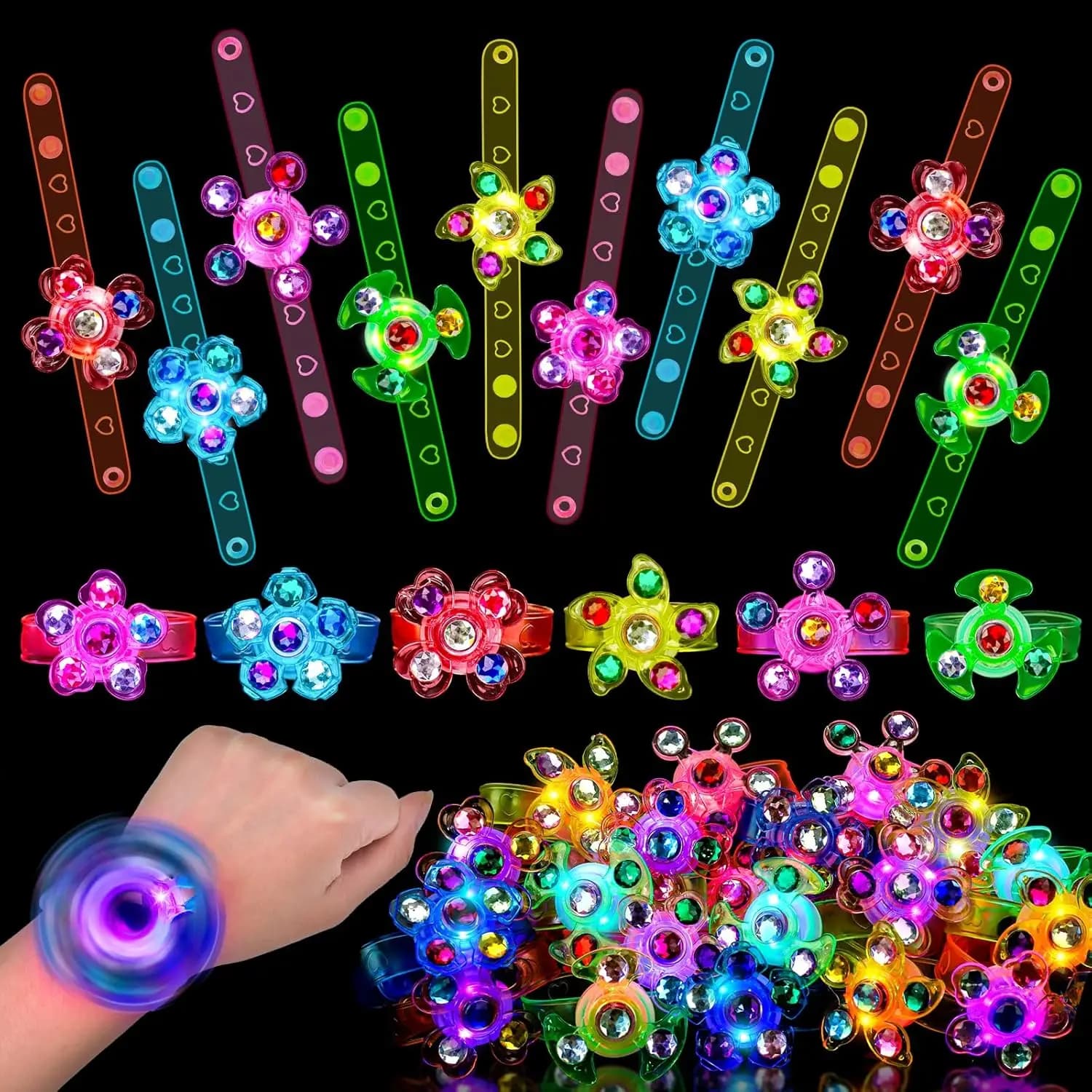24 braccialetti LED luminosi con spinner per bambini, ideali come bomboniere per feste e premi per la classe