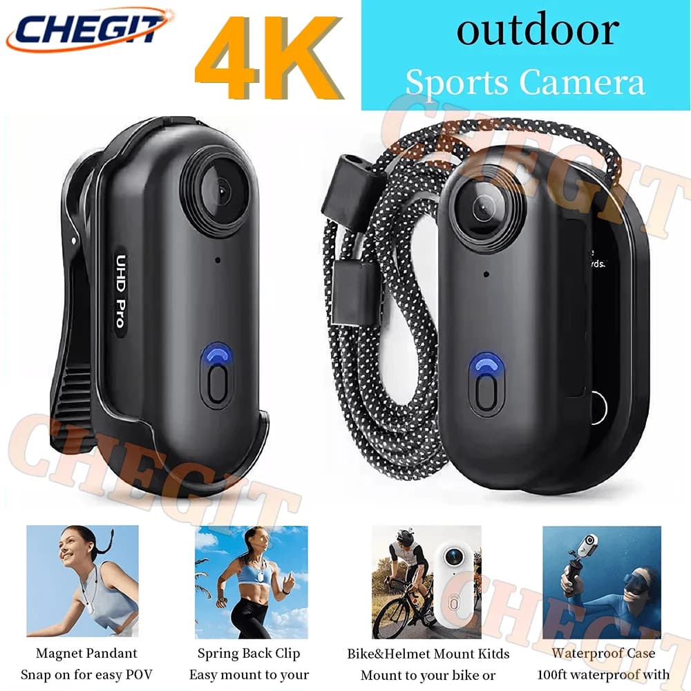 Mini Telecamera Sportiva 4K POV Magnetica Portatile, Registratore da Petto, Wireless WiFi, Impermeabile, per Casco e Bicicletta