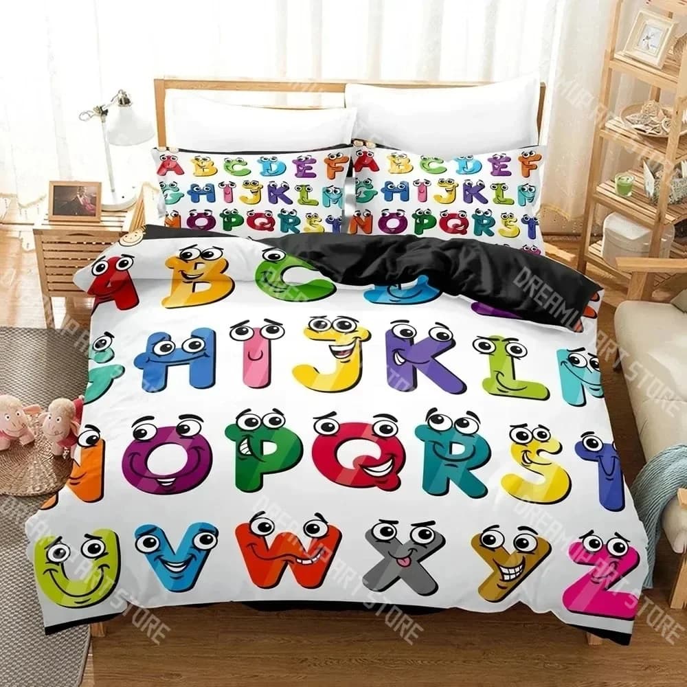 Fashion Alphabet Lore Cartoon Bedding Set Single Twin Full Queen King Size Bed Set Kids Bedroom Duvetcover Sets Bed Sheet Set