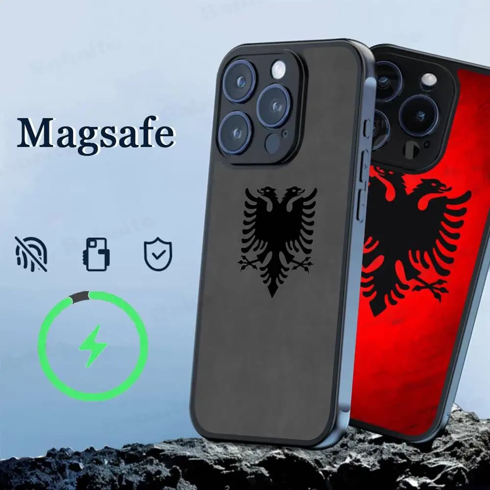 Custodia magnetica per telefono bandiera albania albanese per IPhone 16 14 13 12 11 15 Pro Max Plus per copertura di ricarica wireless Magsafe