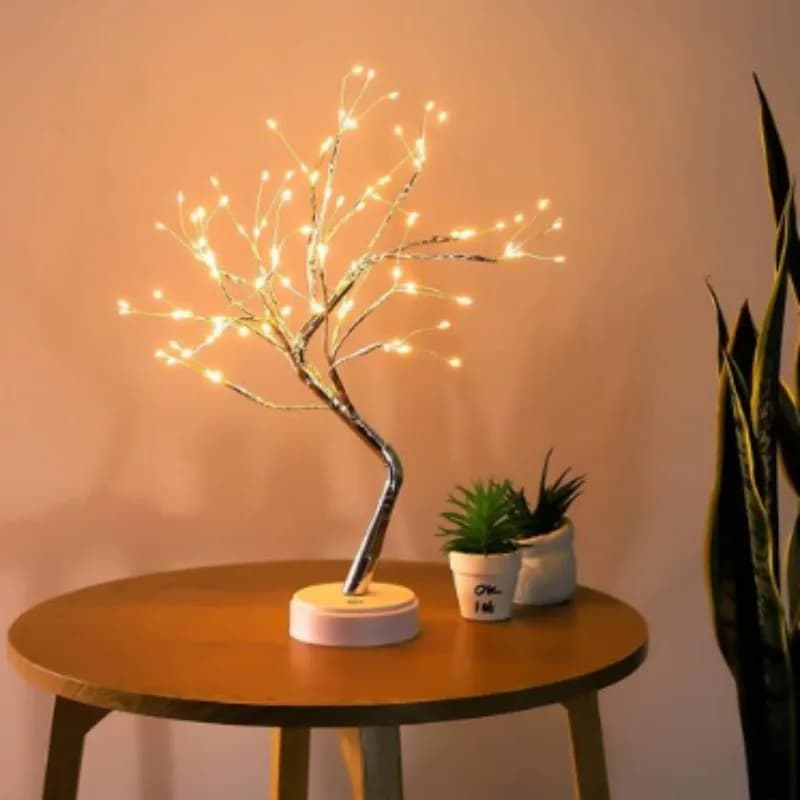 Decorazione da tavolo per albero di Natale artificiale con luce fata scintillante bianca calda, ramo di fiori alimentato a batteria