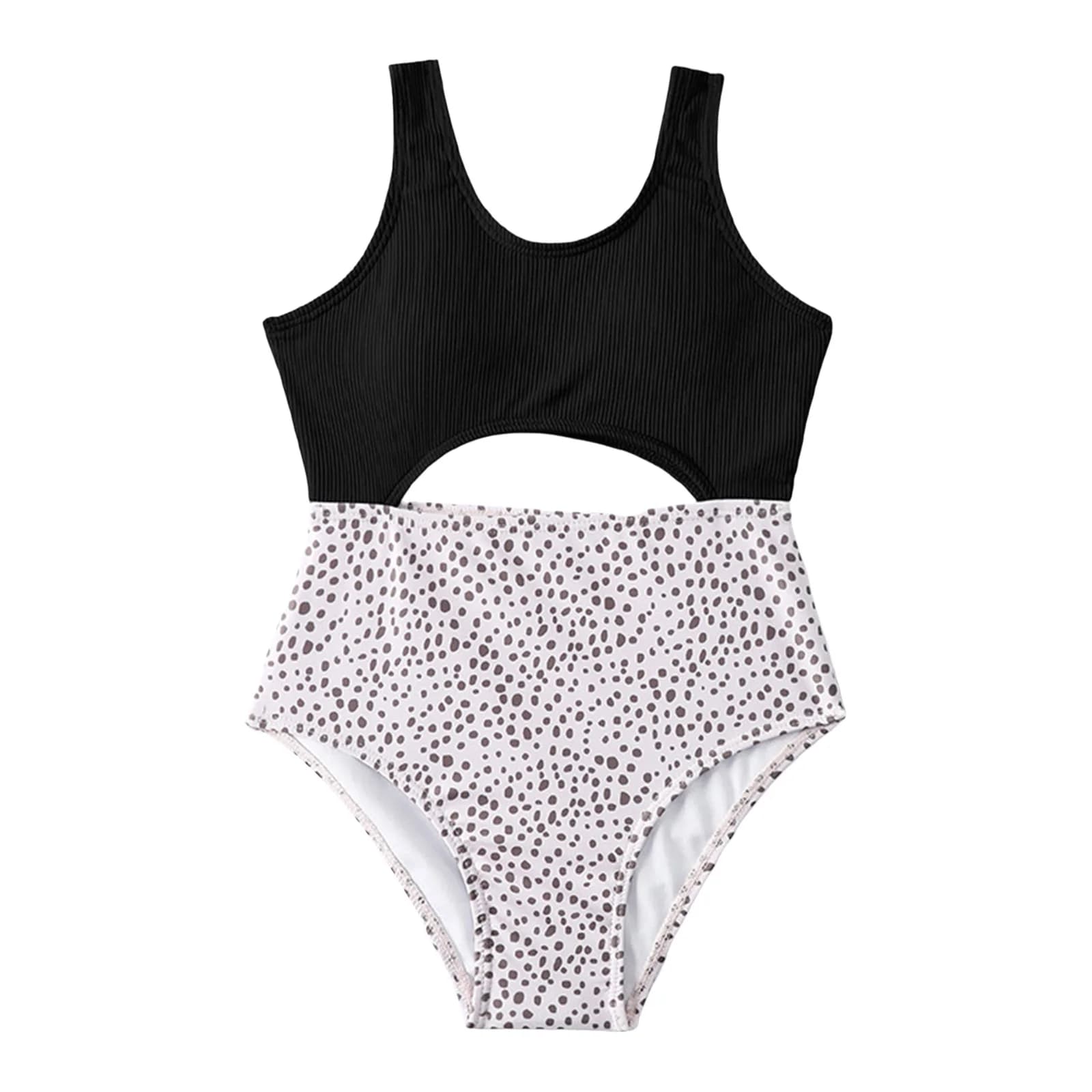 Costume intero da bagno per bambina con stampa leopardata, senza maniche, con design cut-out, per viaggi in famiglia in spiaggia, avventure di snorkeling