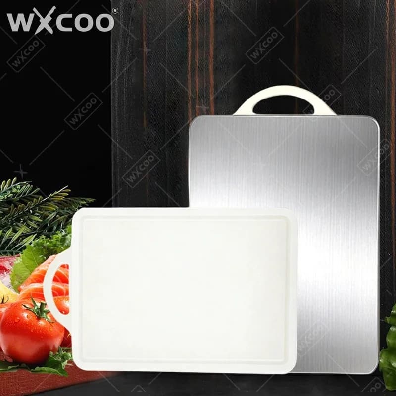 WXCOO Stainless Steel Dual-Sided Cutting Board Kitchen Easy to Clean Food Grade Chopping Board Hanging Holes