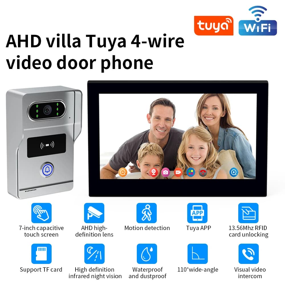 Sistema di campanello video Wifi 2.4G Tuya1080P Citofono Videocamera da 7 pollici Touch Screen Videocitofono Supporto scheda SD da 32 GB per la casa