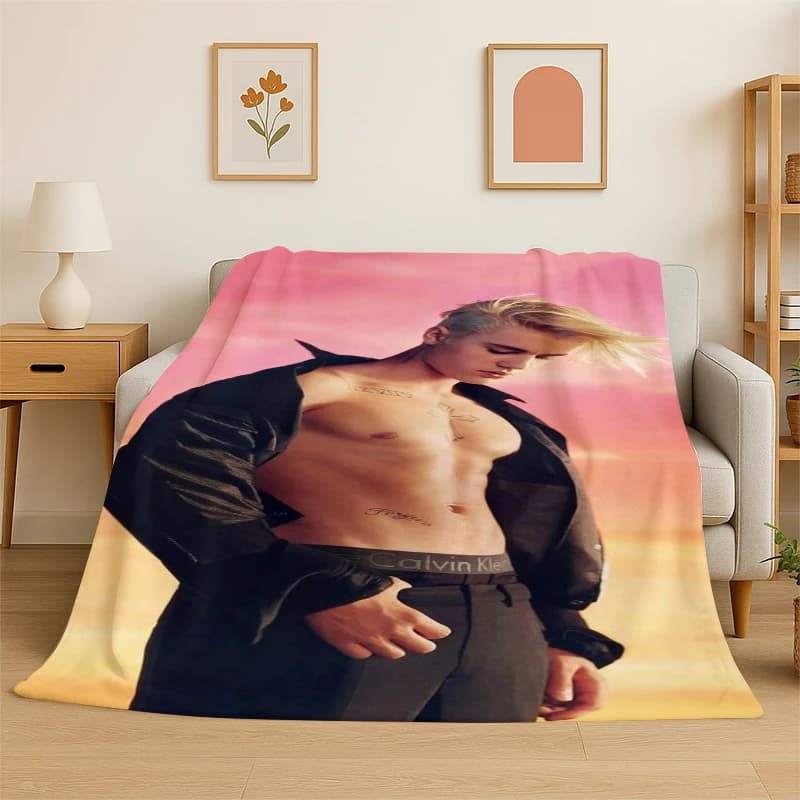 Coperta in flanella 3D Justin Bieber Singer Star, morbida e calda, per camera da letto, soggiorno, letto, viaggi, campeggio, picnic, regalo