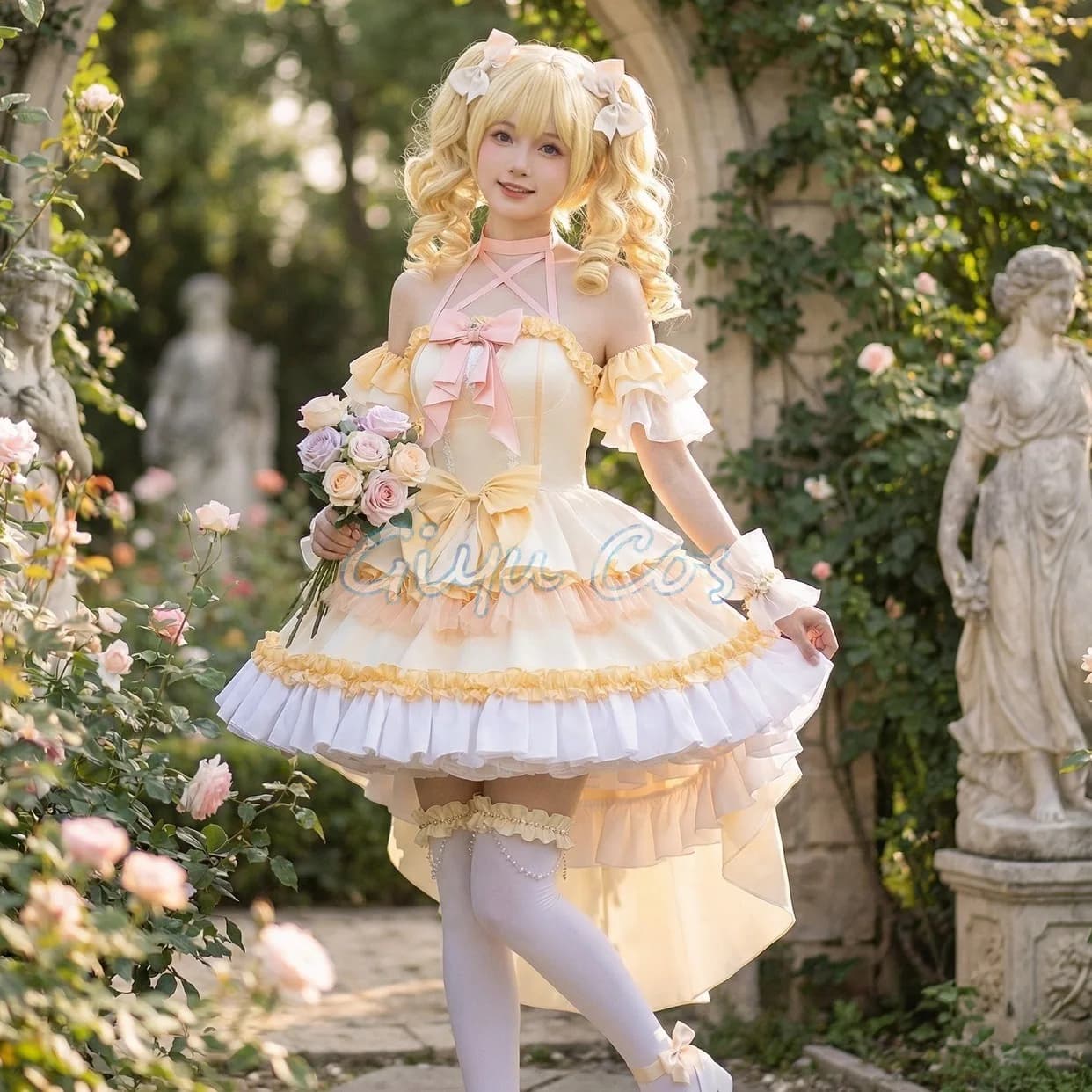 Costumi Cosplay di Puella Magi Madoka Magica Tomoe Mami, Set Completo, Uniforme per Carnevale, Festa di Halloween, Mascherata per Donne