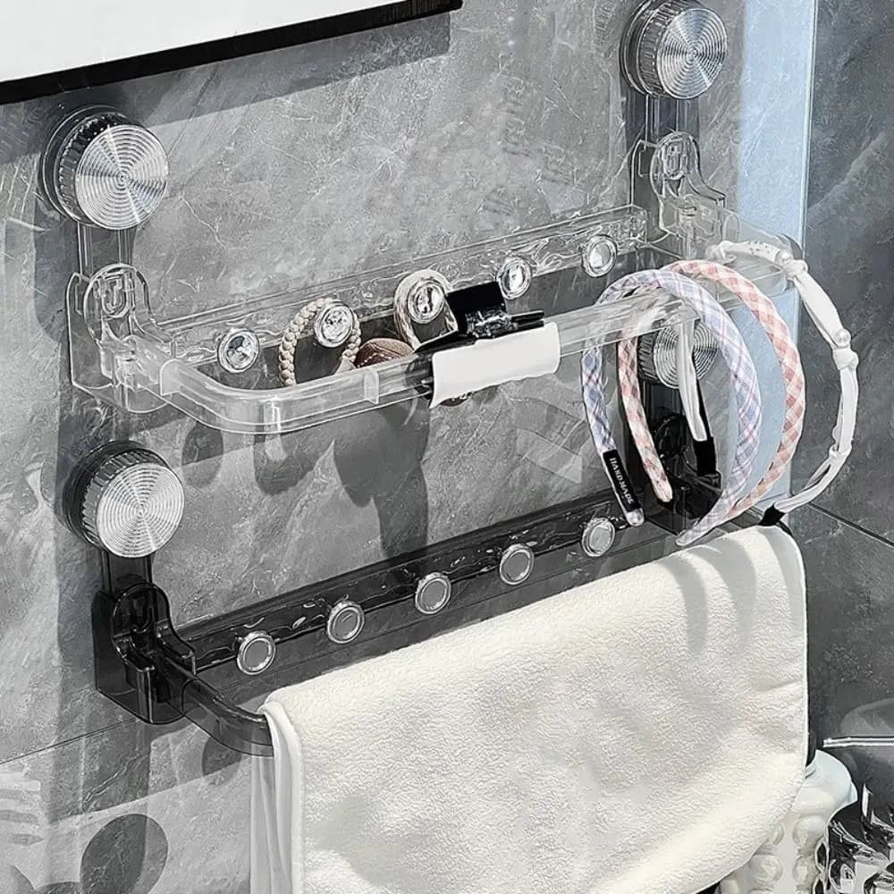 Pratico Portasciugamani in Plastica con Ventosa, Montaggio a Parete, Pieghevole, con Ganci, Senza Foratura, per Cucina