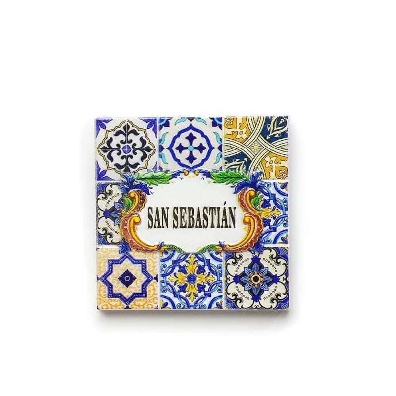 Magnete magnetico per frigorifero regalo souvenir da viaggio con motivo piastrella San Sebastian Spagna