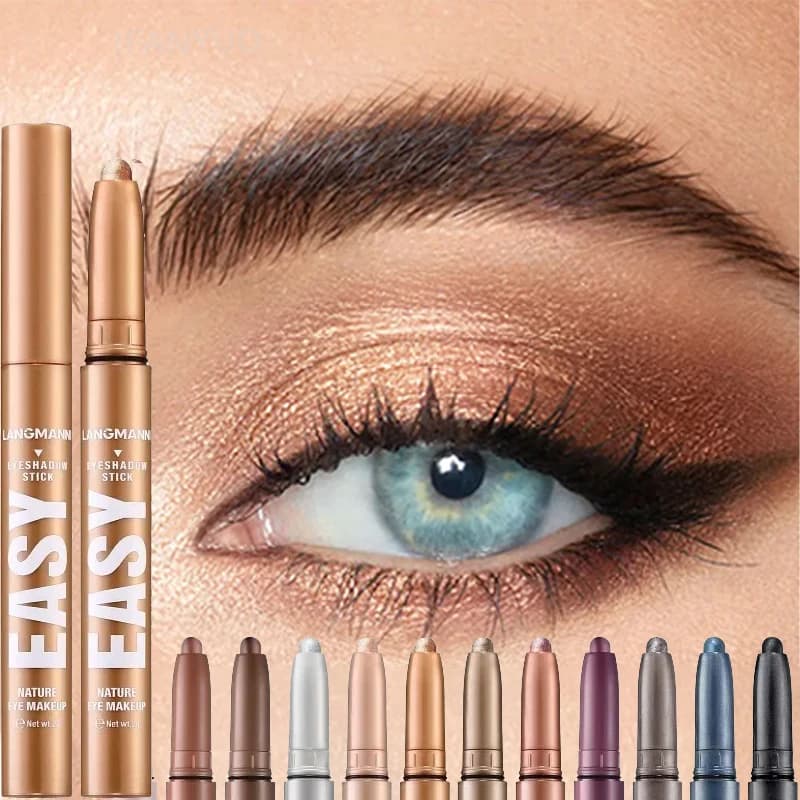 12 colori Shimmer Matte Ombretto Stick Glitter a lunga durata Baco da seta Liner Pen Evidenziatore Ombretto Matita Occhi lisci Trucco