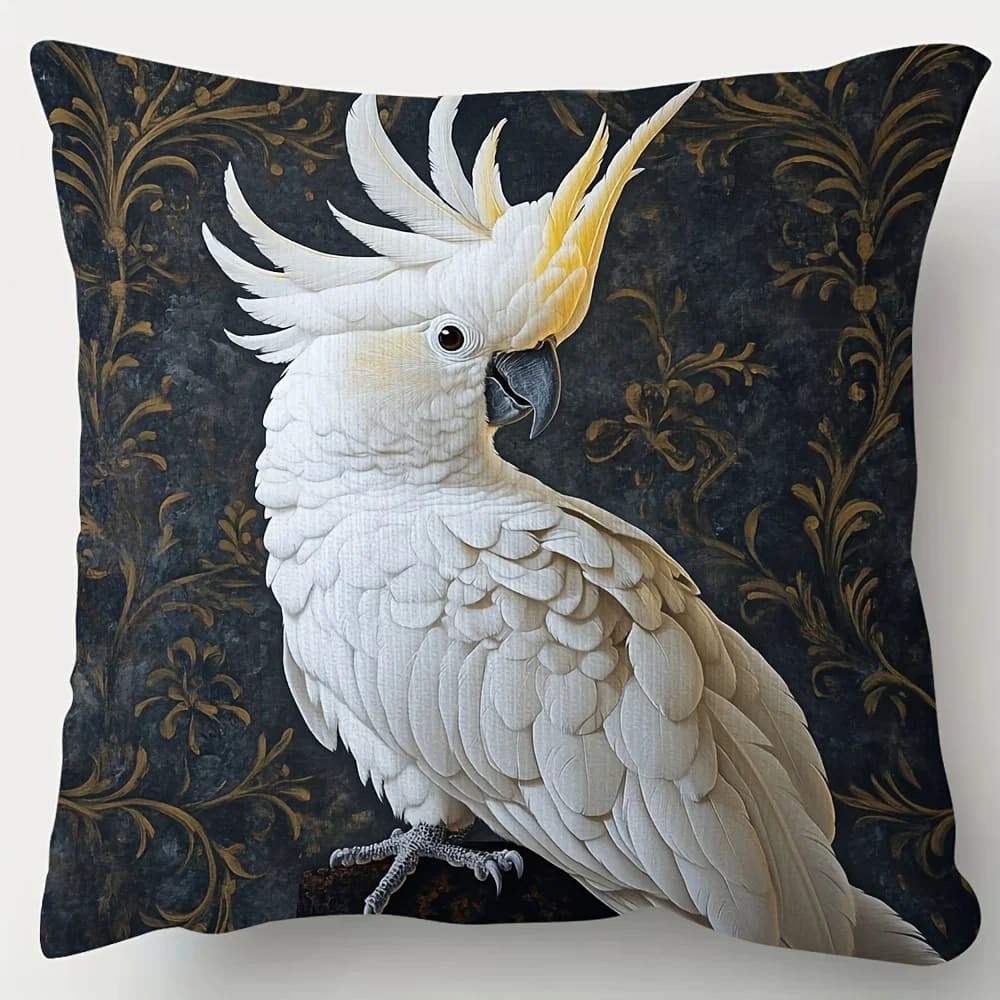 1 fodera per cuscino decorativa con pappagallo dal becco giallo, 45x45 cm - Pappagallo dal becco giallo bianco vivace con design a cresta dorata, stile tradizionale