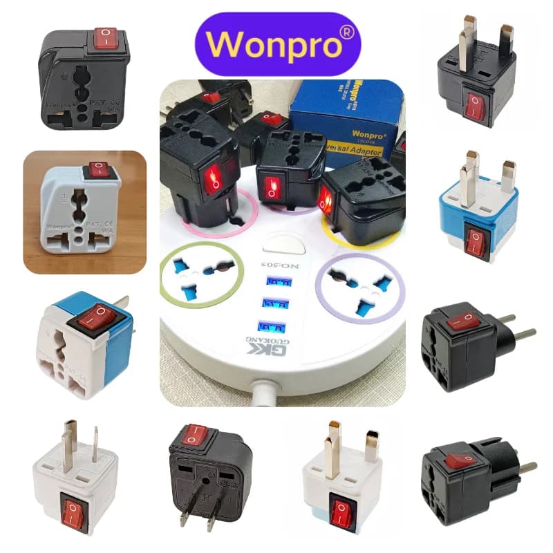 Adattatore da viaggio universale Wonpro per US UK AU EU Schuko China Power Plug Converter AC250V 10A-16A con interruttore principale On/Off