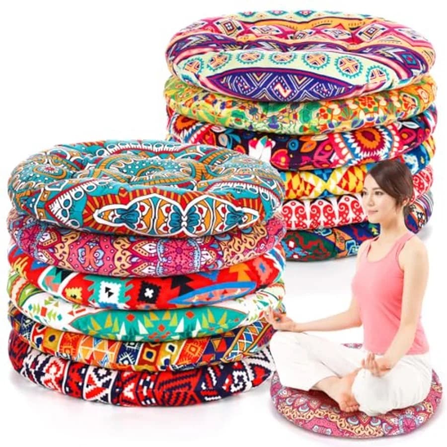 12 Pcs Bohemian Floor Cushions Bulk 15 Inch Boho Floor Sitting Meditation Pillows Yoga Mandala Meditation Pouf for Living Room
