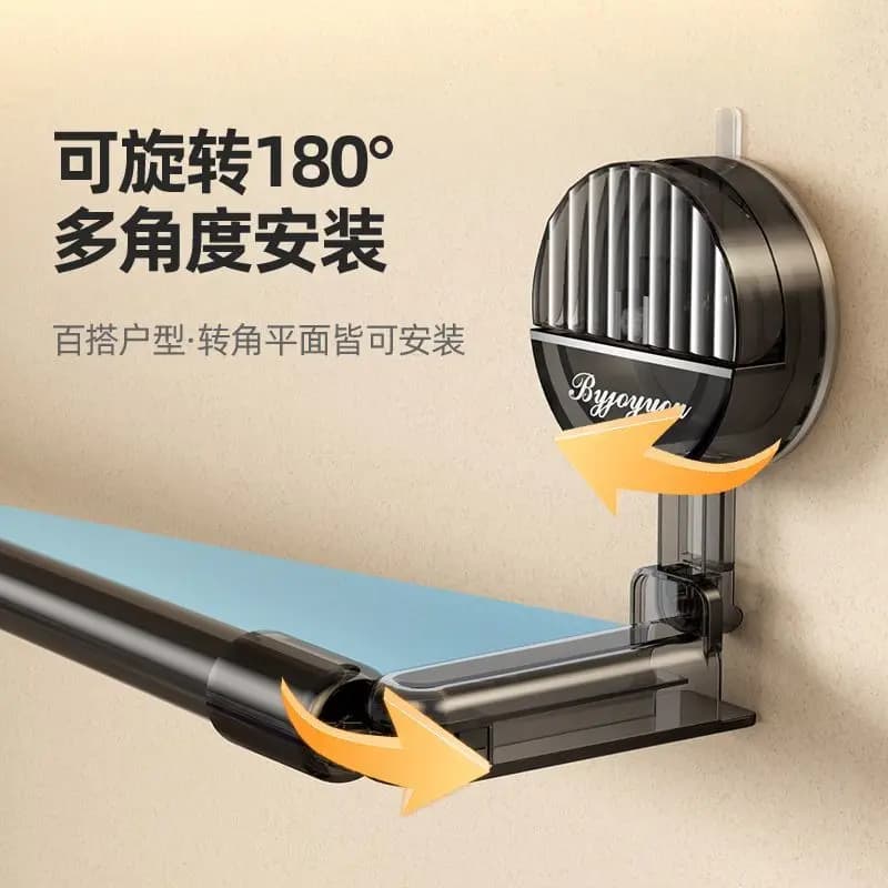 180° Rotatable Suction Cup Towel Rack Wall-Mounted Punch-Free Towel Bar Holder Waterproof Transparent Black Towel Shelf for