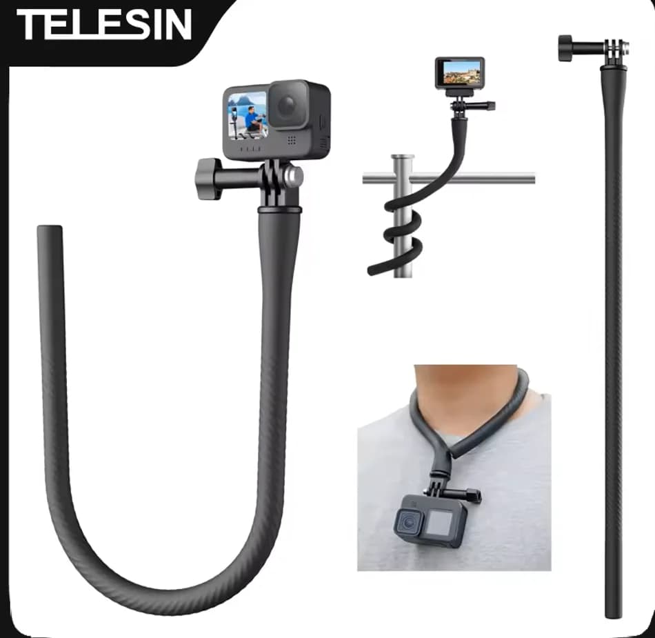 Morsetto Flessibile TELESIN per Fotocamera, Compatibile con GoPro Insta360 X5 X4/X3/GO3/3S/ACE PRO2/DJI OSMO ACTION 5PRO/4/3/2, Supporto per Treppiede