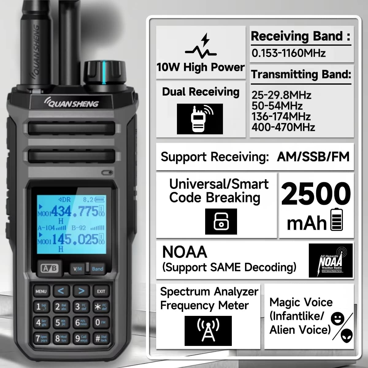 Ricetrasmettitore CB Quansheng 27 MHz Radio Bidirezionale NOAA TK-11