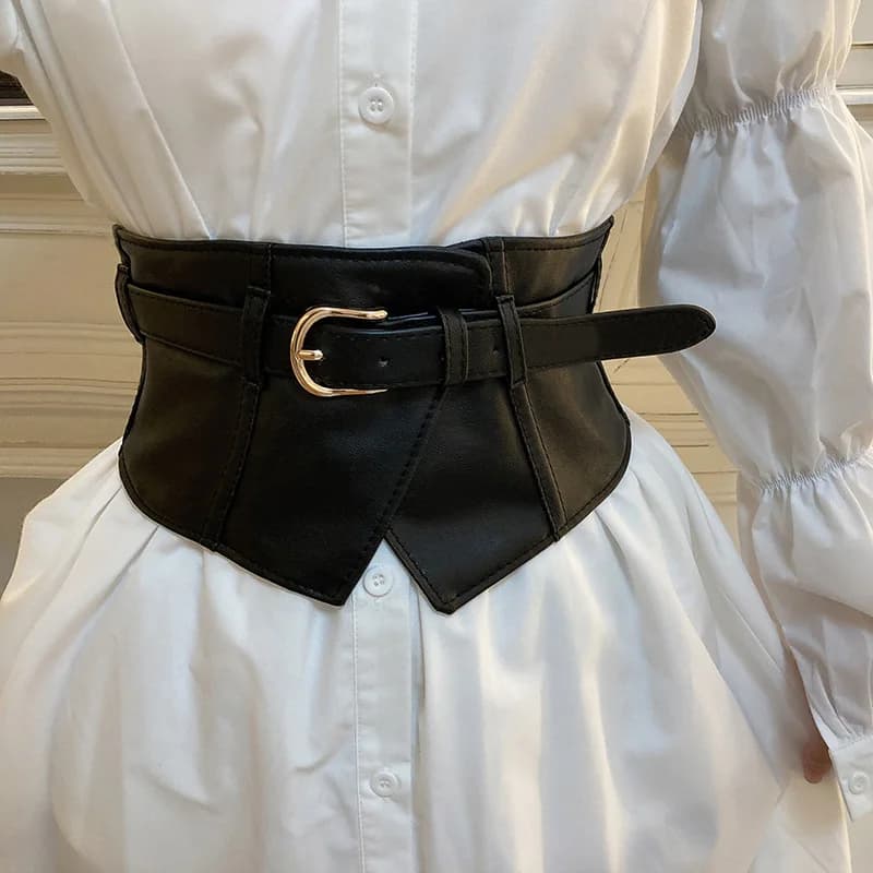 Cinture larghe classiche con fibbia ad ardiglione, cintura elastica nera in PU, cintura a corsetto trendy, cintura a fascia classica per abiti e cappotti, per donne e ragazze