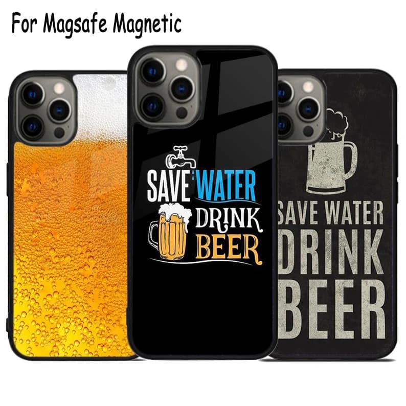 Custodia per telefono con ricarica wireless a tema Birre e Alcolici per iPhone 17 Air 15 16 16e 14 13 11 12 Pro Max Plus, Cover Magnetica Magsafe
