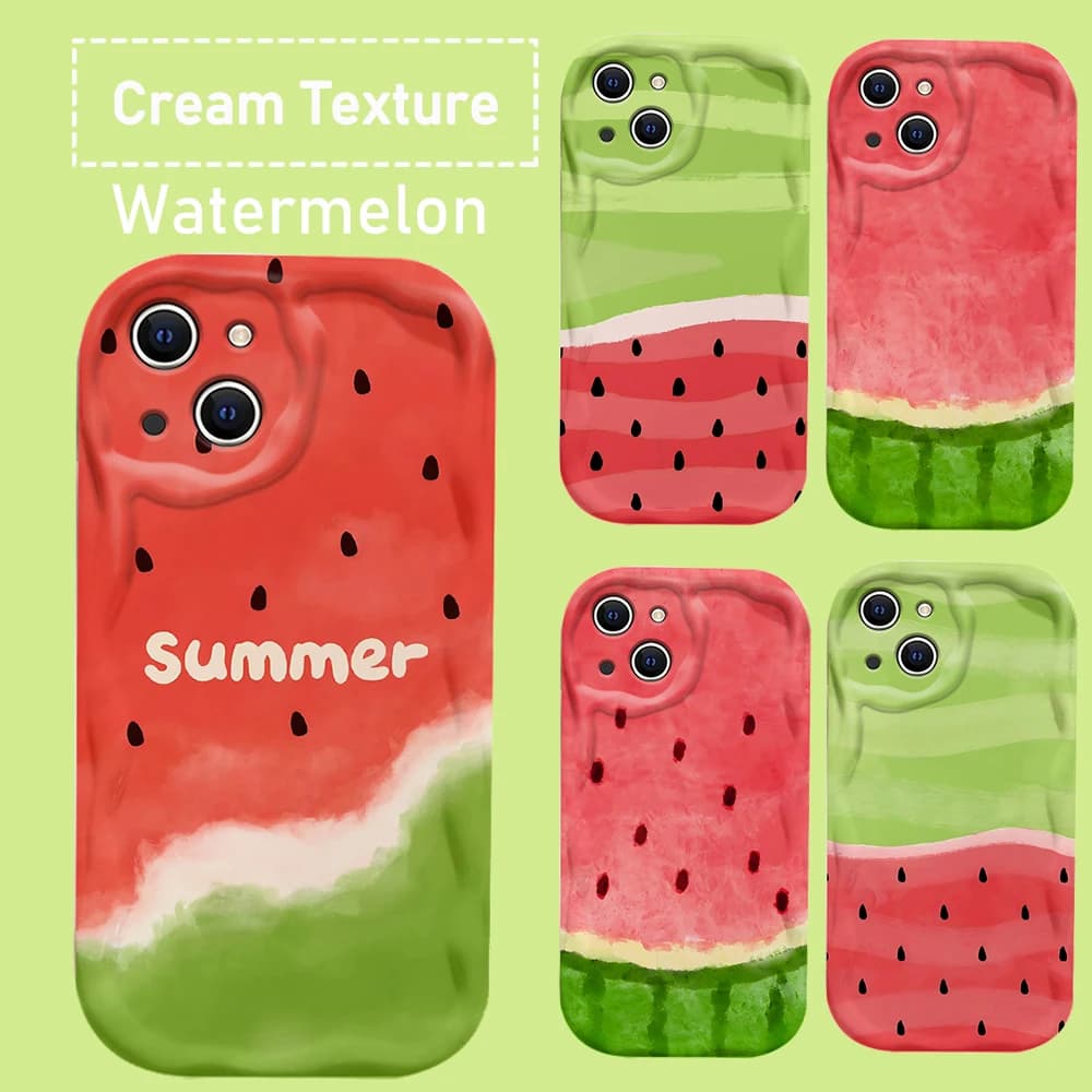 Cool Summer Watermelon 3D Wave Case For IPhone 16 15 14 13 12 11 Pro Max Mini X XR XSMAX 8 7 6S Plus Soft Silicone Cover