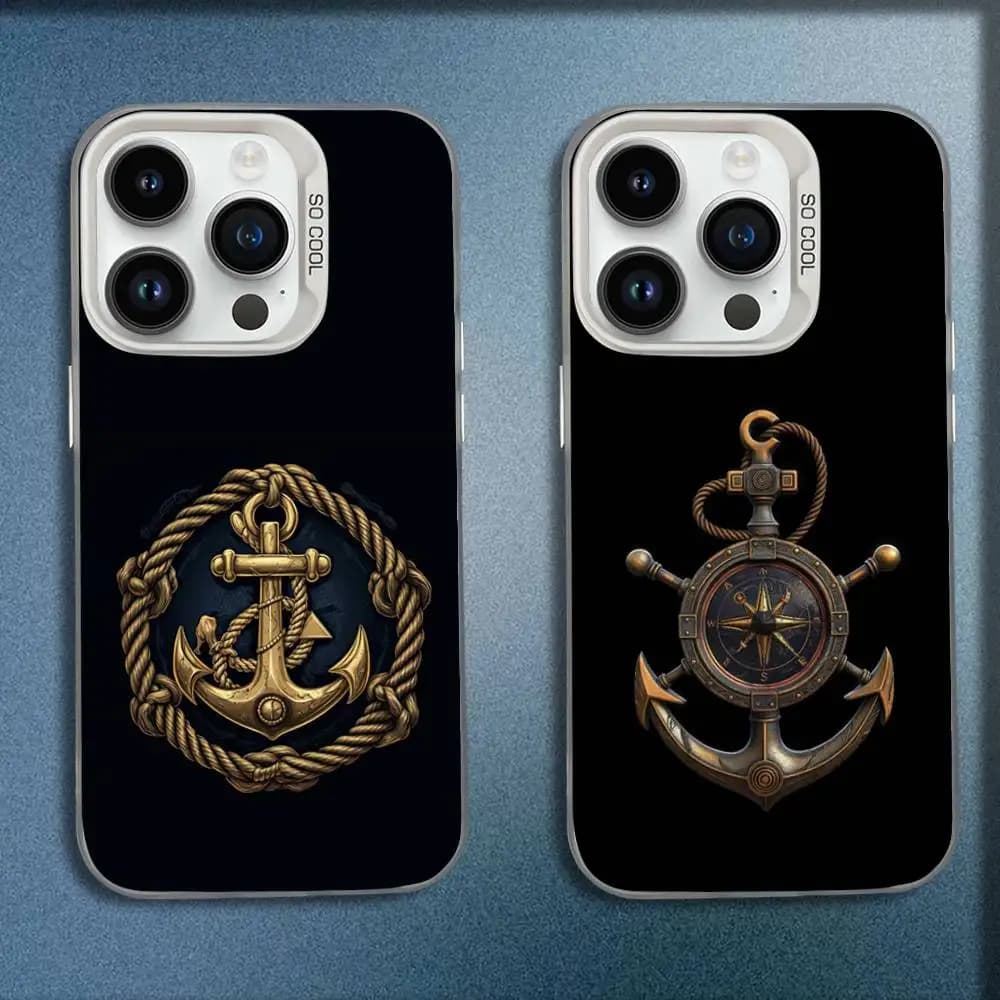 Custodia per telefono con ancoraggio dei capitani nautici della barca per iPhone 16,15,14,13,12,11, Mini,Pro,E,MAX Cover antiurto opaca bianca caramella