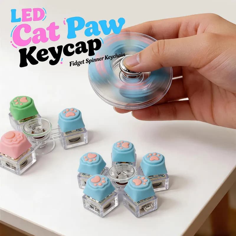 Portachiavi a Forma di Zampa di Gatto con LED, Tastiera Meccanica, Fidget Spinner Antistress, Giocattolo Morbido e Carino per Ufficio, Scrivania, Regalo Anti-Ansia
