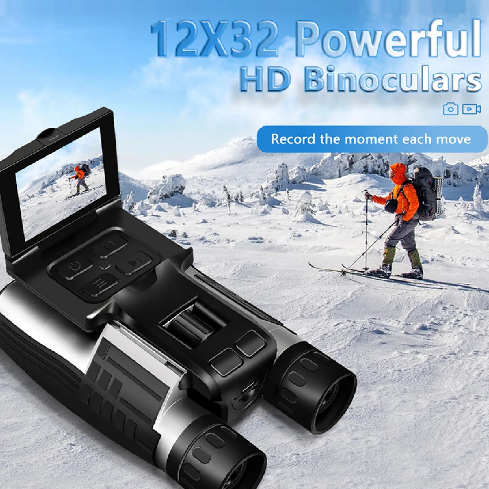 Bicycle 12x32 with camera Color display 2.4 inch Photo recorder 2.5K 48MP for birdwatching Travel Zoom Digital 8X
