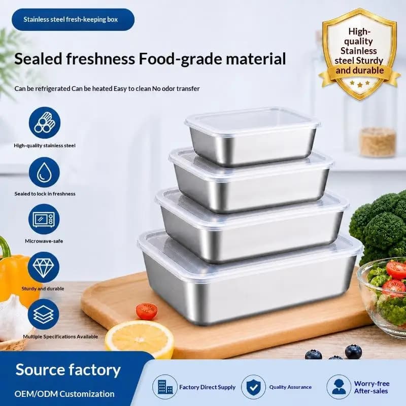 【CPI】Stainless Steel Food Storage Containers With Lids Lunch Boxes For Kitchen Fridge Travel Kitchen Organizers