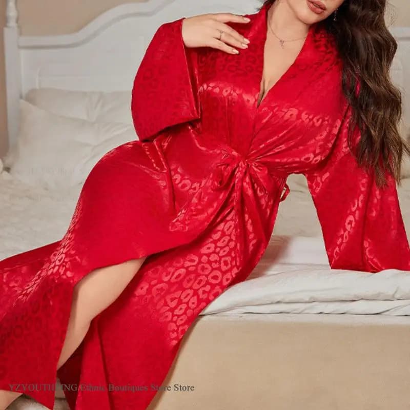 PLUS TAGLIA 5XL Abito lungo femminile Lingerie SEXY Leopardo Kimono Accappatoio Abito Allentato Casual Pigiama Abito da casa Indumenti da notte da donna