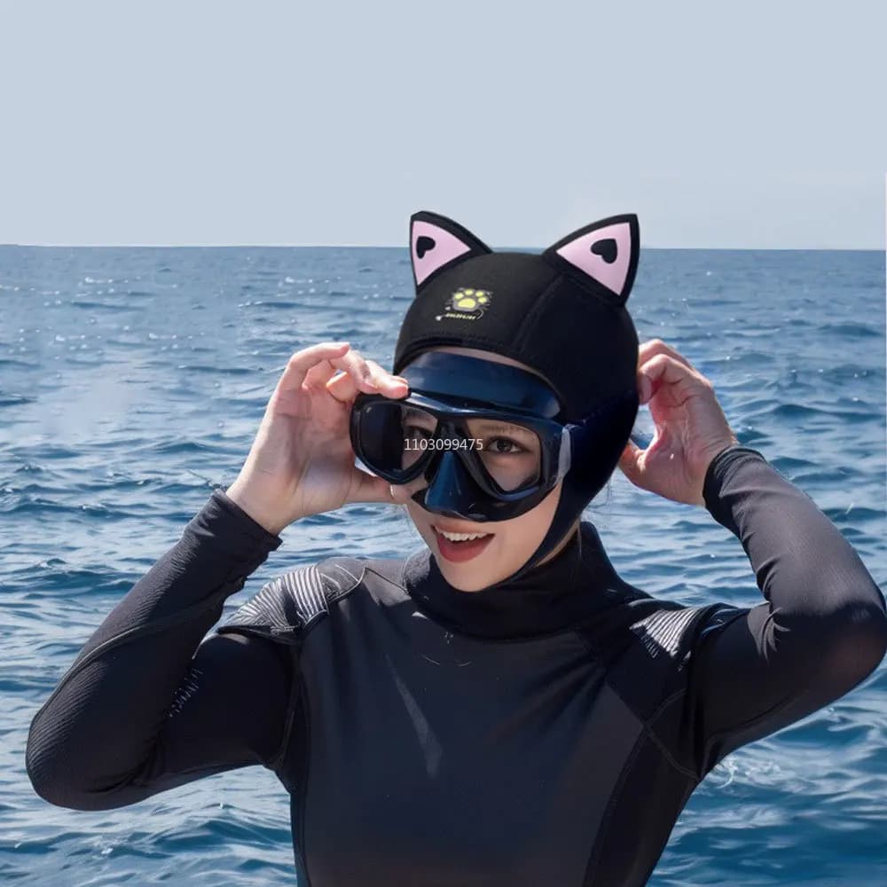 3 mm neoprene sub cap with women's subgola, cute cat ears, mimetic waterproof hat, swimming, snorkeling, water sports