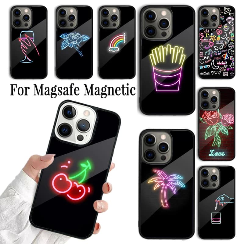 Cover per iPhone con Luce al Neon per iPhone 17 AIR 16 15 14 13 12 11 Pro Max Plus, Custodia Magnetica Wireless Magsafe
