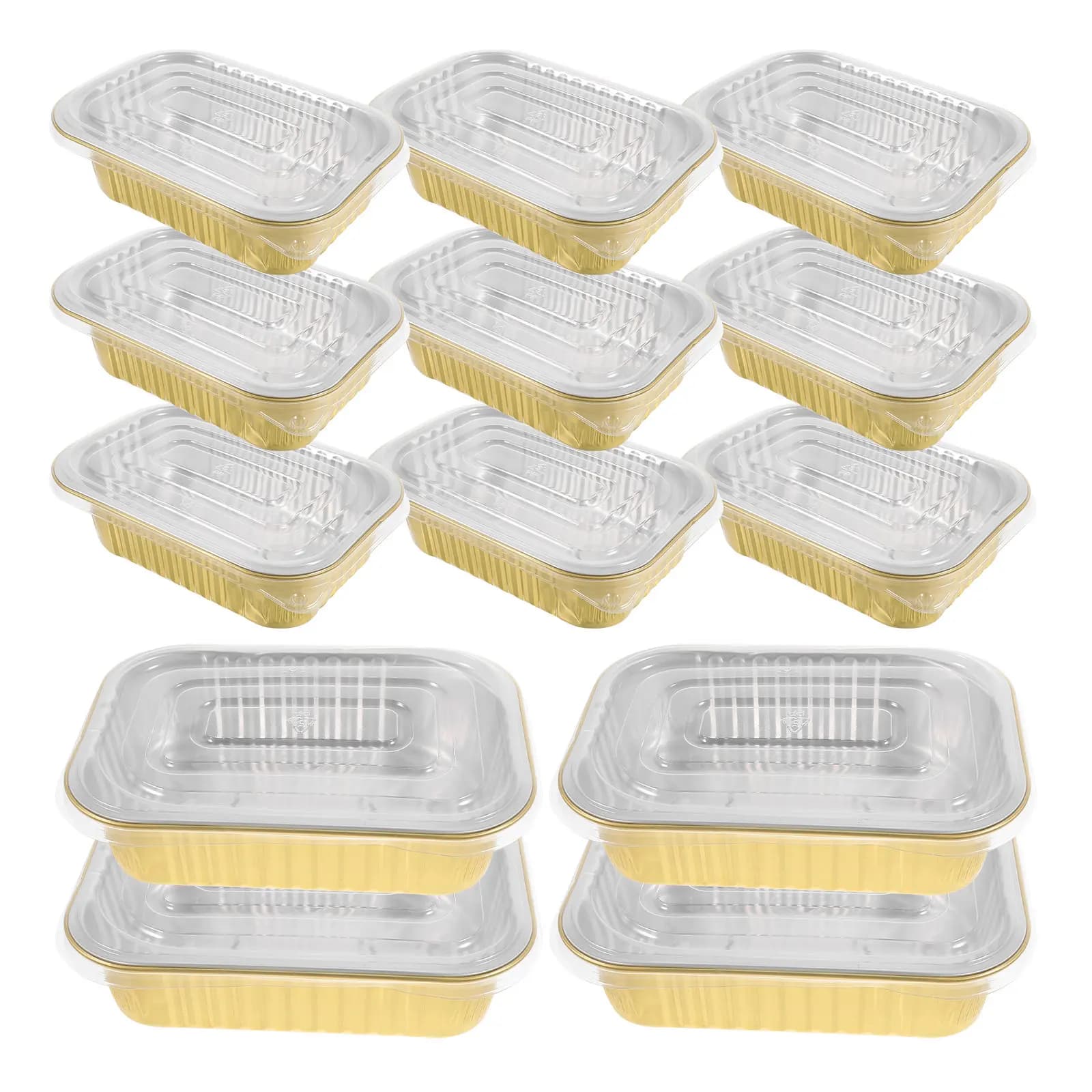 10 Set di Contenitori in Alluminio con Coperchio Ermetico, Adatti al Microonde, per Barbecue, Picnic, Campeggio e Grigliate