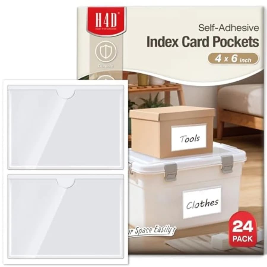 Labels for Storage Bins, Plastic Clear Adhesive Inde Card Holders, Tote Label Pockets for Organizing Storage, Library Card, She
