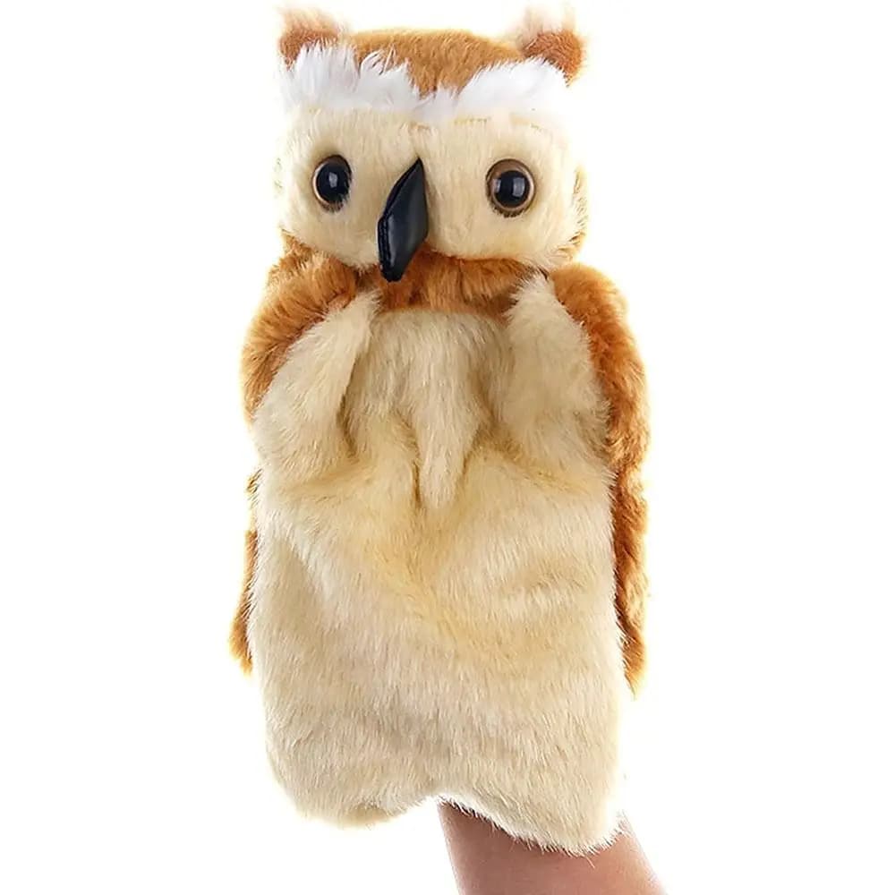 Simpatici Burattini a Forma di Gufo in Peluche Marrone, Giocattolo Educativo Interattivo per Bambini, Morbidi Animali di Peluche
