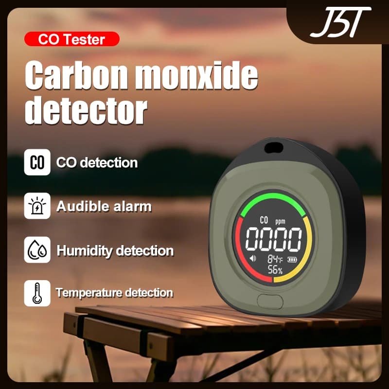 3 In 1 Carbon Monoxide Detector CO Gas Alarm Temperature Humidity Monitor LCD Screen Sound Flash Warning for Home Garage Camping