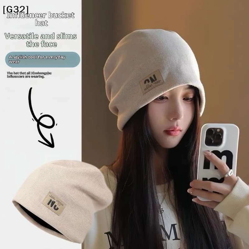 Cappello in cotone lavorato a maglia con lettere alla moda per donna e uomo, berretto ampio e morbido in tinta unita, stile hip hop, casual, caldo per autunno e inverno [G32]