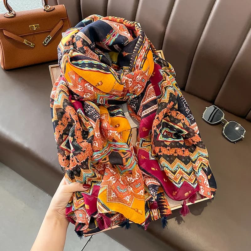 Sciarpa in viscosa di cotone di marca di lusso Bohemian Aztec Plaid nappa scialli e involucri Echarpe Pashmina Bufandas musulmano Sjaal 180*90Cm