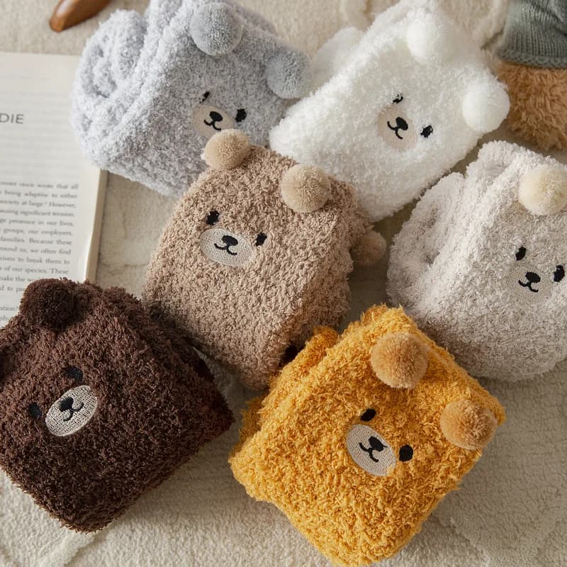 Comfortable and warm night socks in thick winter plush by women in coral velvet lovely cartoon floor socks