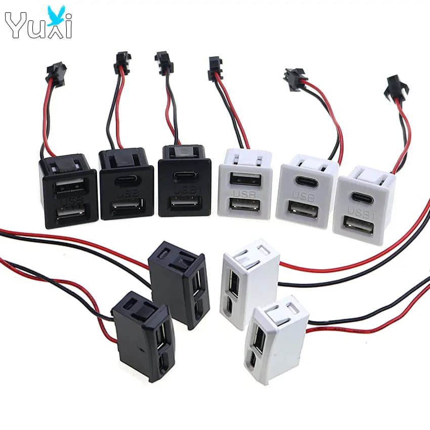 Pannello YuXi Nero/Bianco a Doppio Strato con Base USB Femmina e Presa di Ricarica Type-C, Montaggio a Incasso con Connettore per Cavo