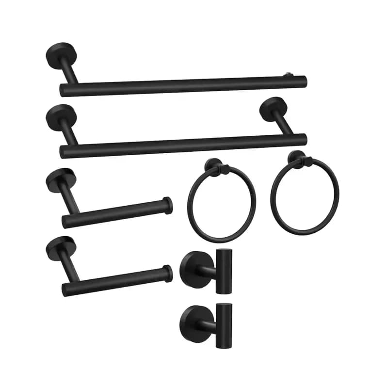 14-Piece Matte Black Modern Eco-friendly Stainless Steel Hotel Bathroom Accessories Set Towel Bar Racks Wall-Mounted