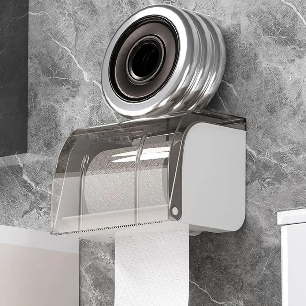 Waterproof Toilet Paper Holder Self Adhesive Flat Top Bathroom Tissue Box Widen Paper Outlet Clear Cover