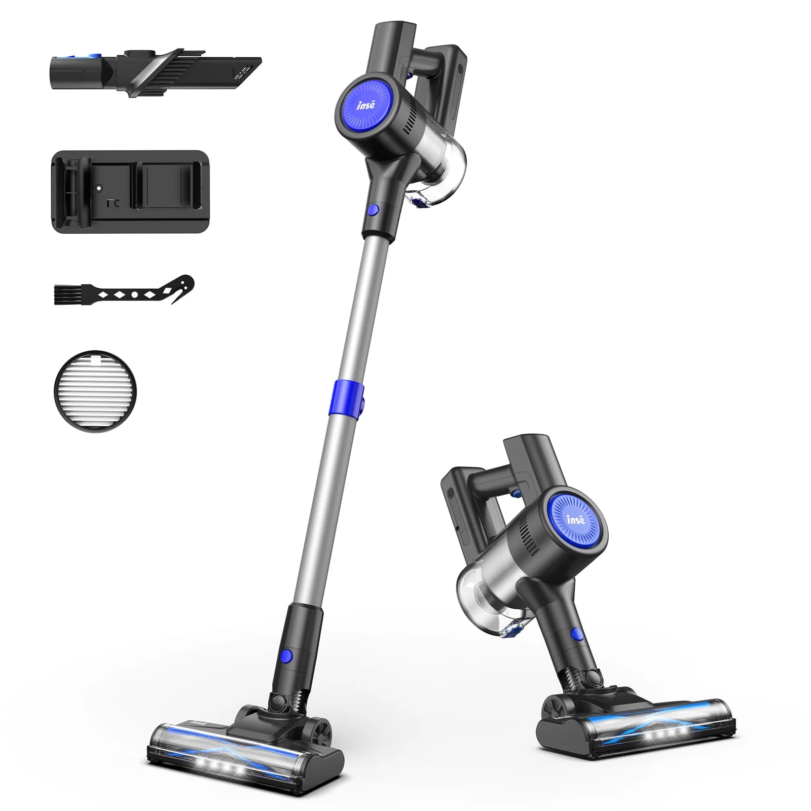 Aspirapolvere senza fili INSE, motore brushless da 235 W, autonomia 40 minuti, aspirapolvere leggero senza sacco 6 in 1 per la pulizia della casa