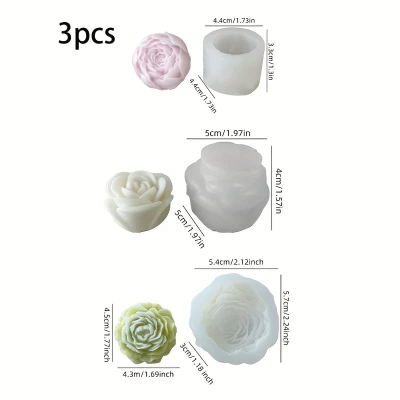3Set of floral silicone candle molds，Perfect for making scented candles、Soap and plaster flower decorations，High Temperature Res