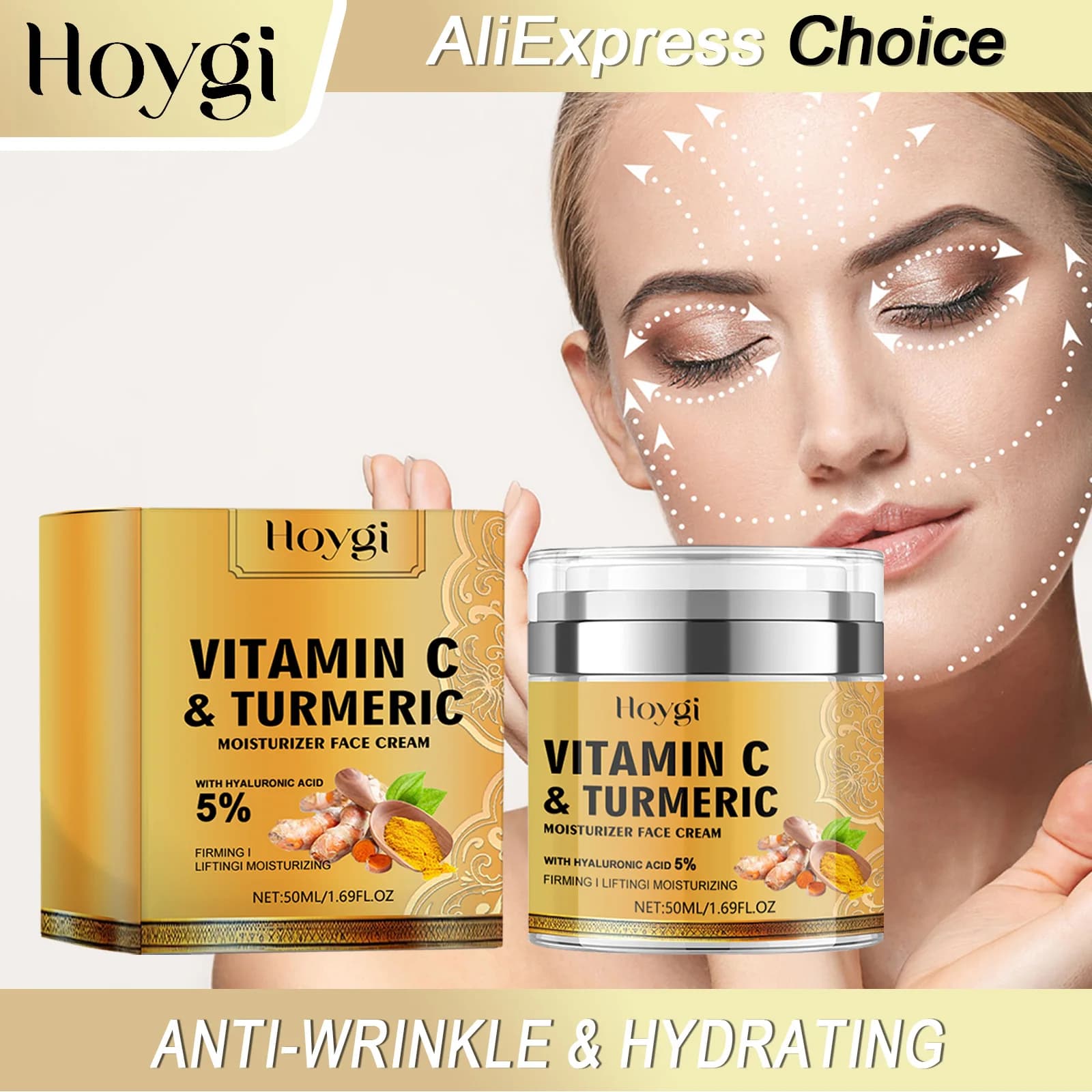 HOYGI Curcuma Cream Vitamin C Hydrating Nutrient Reducing Rugs Smooth Lines Thin Collagen Reparation Skin Care 50ml