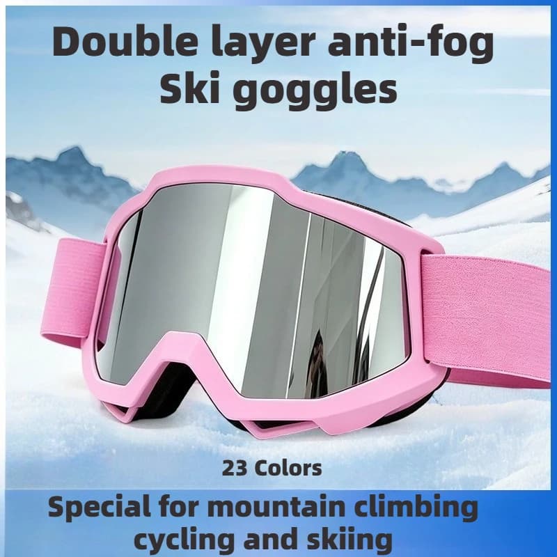 Double Layer Anti-Fog Ski Goggles Adjustable Strap OTG Over Glasses Anti-Glare for Men Women Snow Mountaineering Outdoor