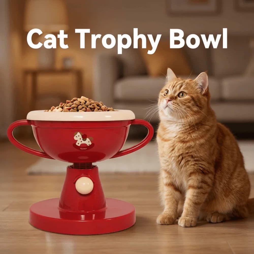 Ciotola Creativa per Gatti a Forma di Trofeo, in Ceramica, per Cibo e Acqua, con Altezza e Angolazione Regolabili, Antiscivolo, per Alimenti Umidi e Secchi