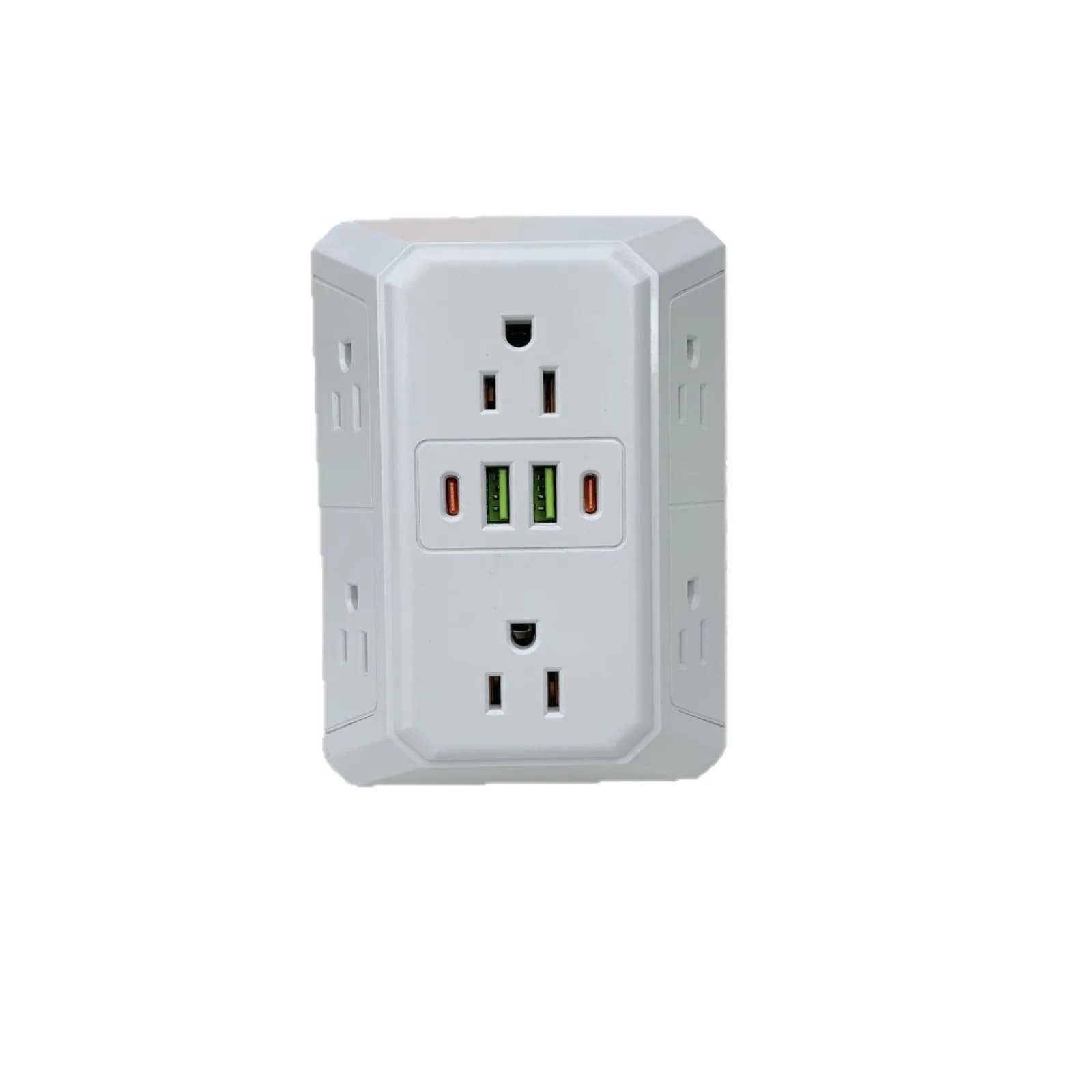 U.S. multi-faceted wall socket with 6 AC sockets 4 USB ports (2 type C), universal grip network filter fast charging
